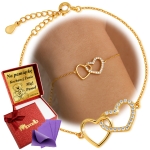 Złota Bransoletka Serduszka Złączone z Cyrkoniami Srebro 925 Grawer PREZENT