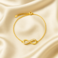 Złota Bransoletka Nieskończoność Srebro 925 z Cyrkoniami Grawer + PREZENT