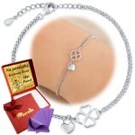 Srebrna Bransoletka Celebrytka 925 Koniczynka Serce Grawer UPOMINEK GRATIS