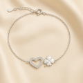 Srebrna Bransoletka Serce z Koniczynką z Cyrkoniami Srebro 925 Grawer PREZENT