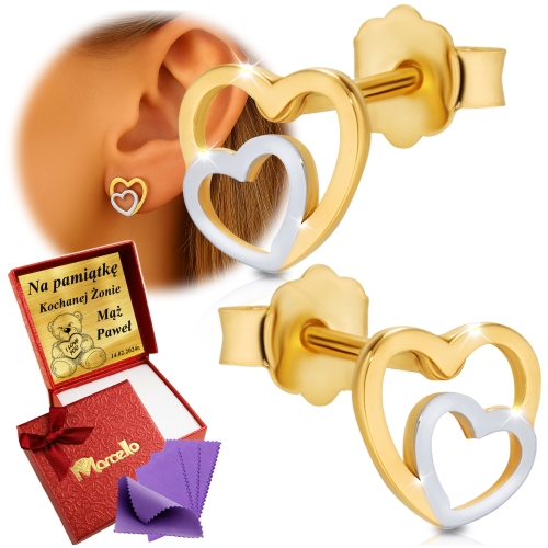 Złote Kolczyki Damskie Serduszka Srebro 925 