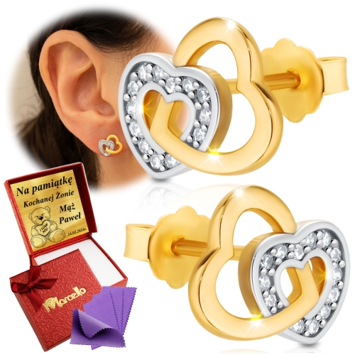 Złote Kolczyki Damskie Serduszka Srebro 925
