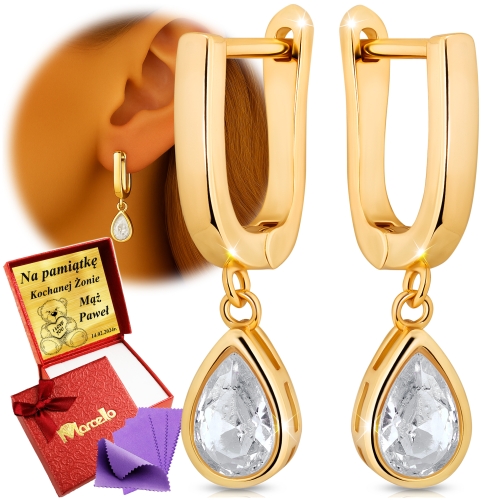Złote Kolczyki Damskie Angielskie Zapięcie Srebro 925 Grawer Prezent GRATIS