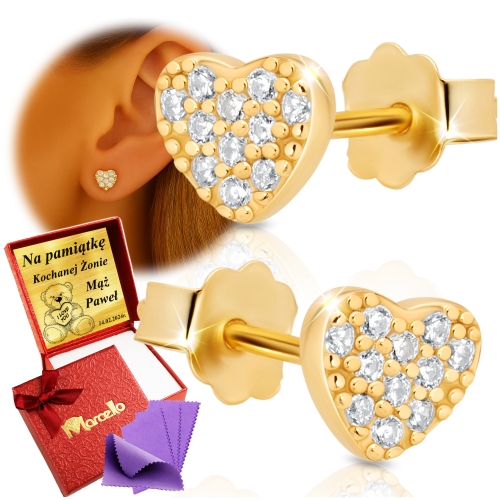 Złote Kolczyki Damskie Serca Dla Kobiety Srebro 925/585 Na Prezent Grawer