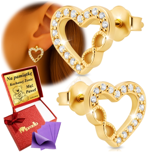 Złote Kolczyki Damskie Serduszka Cyrkonie Dla Kobiety 925/585 Na Prezent