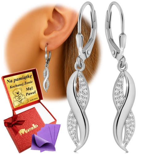 Srebrne Kolczyki Wiszące 925 Cyrkonie AAA Dla Kobiety Na Prezent z Grawerem