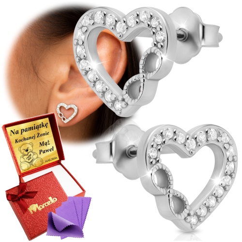 Srebrne Kolczyki Damskie Serca 925 Dla Kobiety Na Prezent z Grawerem