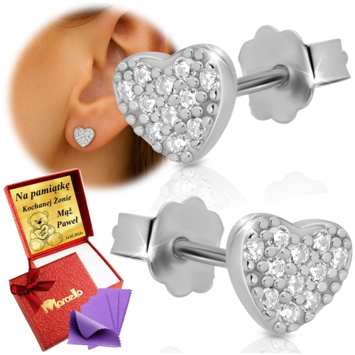 Srebrne Kolczyki Damskie Serca 925 Dla Kobiety Na Prezent z Grawerem