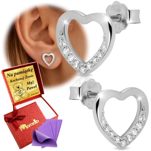 Srebrne Kolczyki Damskie Serca 925 Dla Kobiety Na Prezent z Grawerem