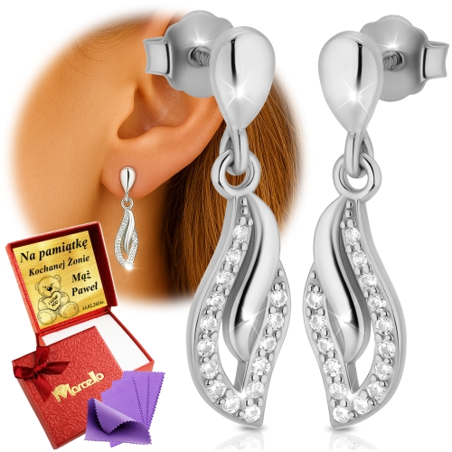 Srebrne Kolczyki Wiszące 925 Cyrkonie AAA Dla Kobiety Na Prezent z Grawerem