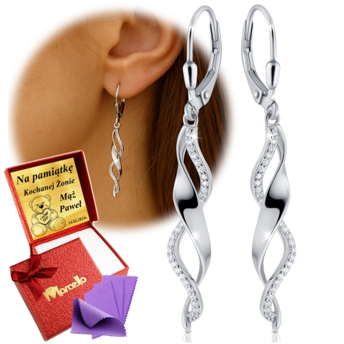 Srebrne Kolczyki Wiszące Kręcone Srebro 925 Na Prezent Dla Kobiety Grawer 