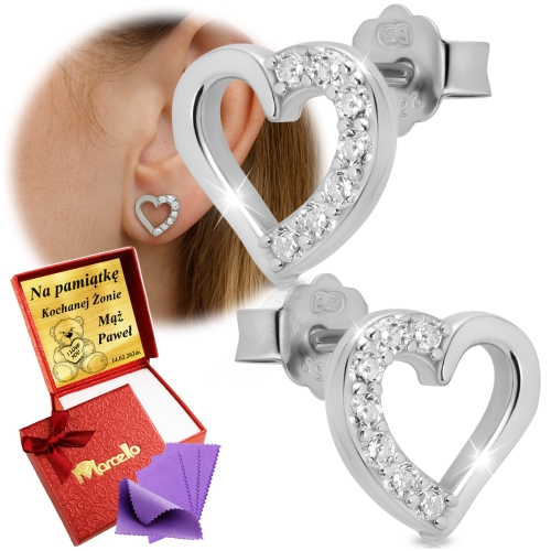 Srebrne Kolczyki Damskie Serca 925 Dla Kobiety Na Prezent z Grawerem