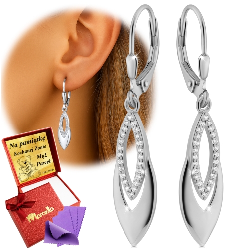 Srebrne Kolczyki Damskie Wiszące 925 Dla Kobiety Na Prezent z Grawerem 