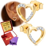 Złote Kolczyki Serca z Cyrkoniami Złoto 585 Dla Kobiety Na Prezent Grawer