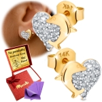 Złote Kolczyki Serca z Cyrkoniami Złoto 585 Dla Kobiety Na Prezent Grawer