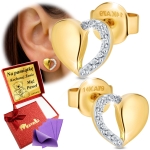 Złote Kolczyki Serca z Cyrkoniami Złoto 585 Dla Kobiety Na Prezent Grawer