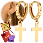 Złote Kolczyki Krzyżyki Wiszące Złoto 585 Dla Kobiety DIAMENTOWANE Grawer