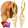 Złote Kolczyki Wiszące Skrzydła Anioła 925 Na Prezent Dla Kobiety Grawer