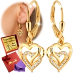 Złote Kolczyki Serduszka Wiszące Srebro 925 Dla Kobiety Na Prezent Grawer