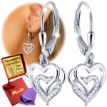 Srebrne Kolczyki Damskie Serca Wiszące 925 Na Prezent Dla Kobiety Grawer