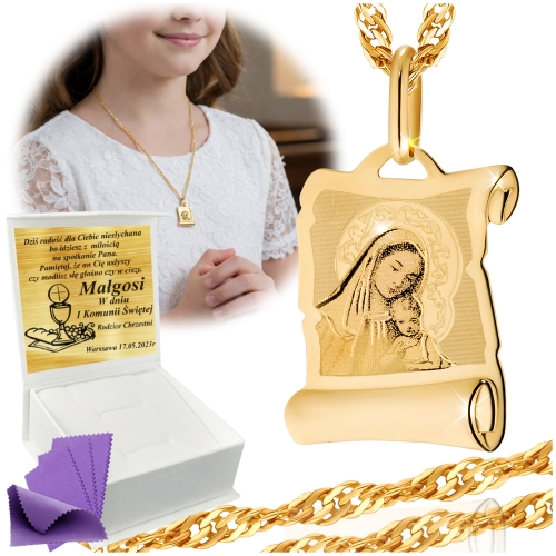 Złoty Łańcuszek z Medalikiem 585 Komunia Chrzest