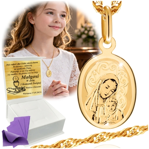 Złoty Łańcuszek z Medalikiem 585 Komunia Chrzest