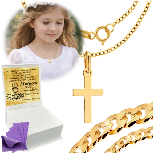 Łańcuszek Złoty Krzyżyk Naszyjnik 585 Na Komunię Chrzest GRAWER GRATIS