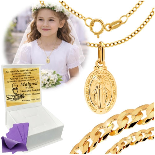 Łańcuszek Złoty Medalik Naszyjnik 585 Na Komunię Chrzest GRAWER GRATIS 