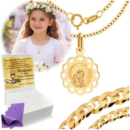 Łańcuszek Złoty Medalik Naszyjnik 585 Na Komunię Chrzest GRAWER GRATIS 