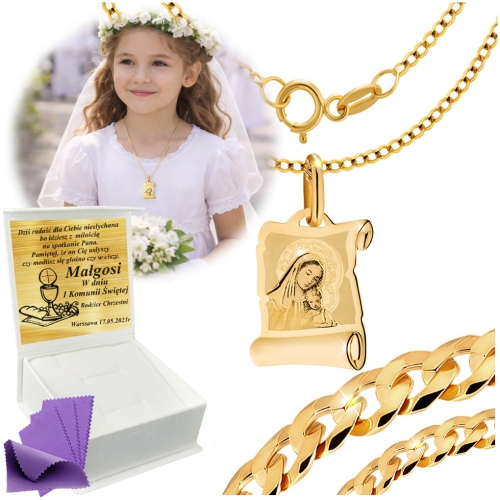 Łańcuszek Złoty Medalik Naszyjnik 585 Na Komunię Chrzest GRAWER GRATIS 