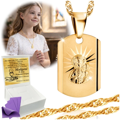 Łańcuszek Złoty Medalik Naszyjnik 925 Na Komunię Chrzest UPOMINEK GRATIS 