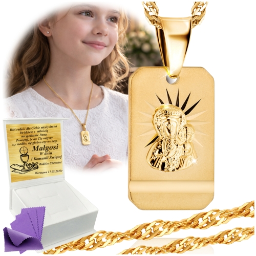 Łańcuszek Złoty Medalik Naszyjnik 925 Na Komunię Chrzest UPOMINEK GRATIS 