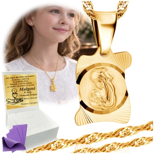 Łańcuszek Złoty Medalik Naszyjnik 925 Na Komunię Chrzest UPOMINEK GRATIS 