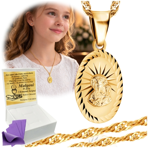 Łańcuszek Złoty Medalik Naszyjnik 925 Na Komunię Chrzest UPOMINEK GRATIS