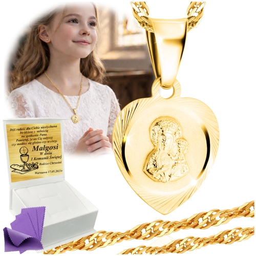 Złoty Łańcuszek z Medalikiem Srebro 925 Komunia