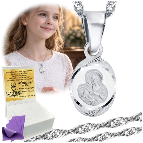 Srebrny Łańcuszek z Medalikiem 925 Komunia Chrzest 