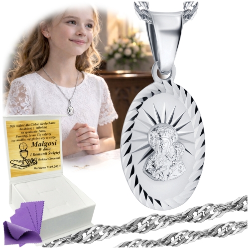 Srebrny Łańcuszek z Medalikiem 925 Komunia Chrzest 