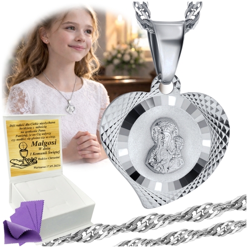 Srebrny Łańcuszek z Medalikiem 925 Komunia Chrzest 