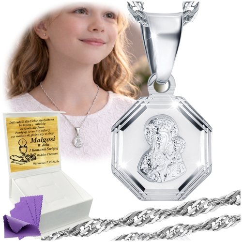 Srebrny Łańcuszek z Medalikiem 925 Komunia Chrzest  
