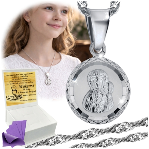 Srebrny Łańcuszek z Medalikiem 925 Komunia Chrzest 