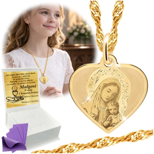 Złoty Łańcuszek z Medalikiem 585 Komunia Chrzest