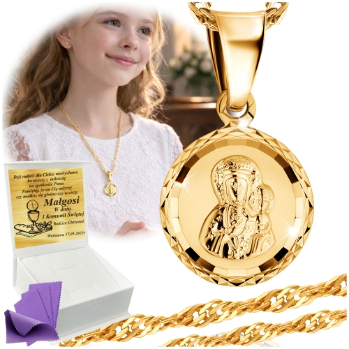 Łańcuszek Złoty Medalik Naszyjnik 925 Na Komunię Chrzest UPOMINEK GRATIS  