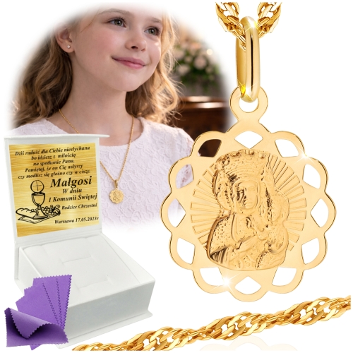Złoty Łańcuszek z Medalikiem 585 Komunia Chrzest