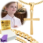 ZŁOTY ŁAŃCUSZEK Z KRZYŻYKIEM SREBRO 925/585 NA KOMUNIĘ CHRZEST GRAWER