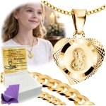 ZŁOTY ŁAŃCUSZEK Z MEDALIKIEM SREBRO 925/585 NA KOMUNIĘ CHRZEST GRAWER