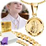 ZŁOTY ŁAŃCUSZEK Z MEDALIKIEM SREBRO 925/585 NA KOMUNIĘ CHRZEST GRAWER