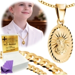 ZŁOTY ŁAŃCUSZEK Z MEDALIKIEM SREBRO 925/585 NA KOMUNIĘ CHRZEST GRAWER