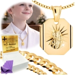 ZŁOTY ŁAŃCUSZEK Z MEDALIKIEM SREBRO 925/585 NA KOMUNIĘ CHRZEST GRAWER