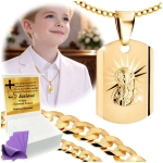 ZŁOTY ŁAŃCUSZEK Z MEDALIKIEM SREBRO 925/585 NA KOMUNIĘ CHRZEST GRAWER