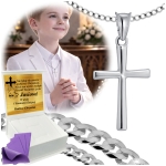 SREBRNY ŁAŃCUSZEK KOMUNIJNY Z KRZYZYKIEM SREBRO 925 KOMUNIA CHRZEST GRAWER